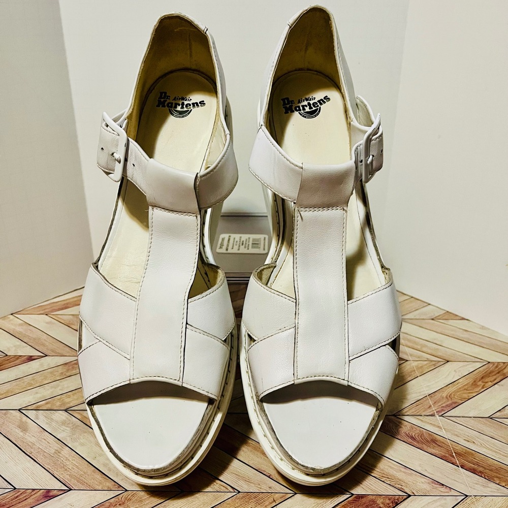 Dr Martens Adaya Platform T-Strap Wedge Sandals Women 10 White Leather Y2K Bratz - Picture 3 of 12